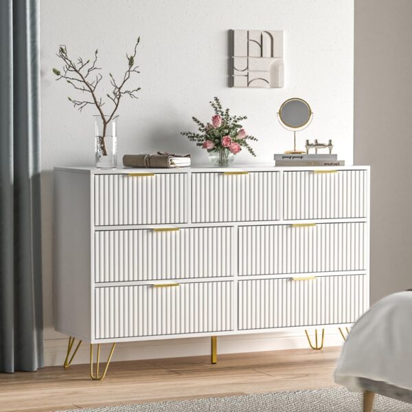 Dresser for Bedroom, White Bedroom Dresser with 7 Drawers, Modern Wide Dresser with Gold Pulls,White - Image 3