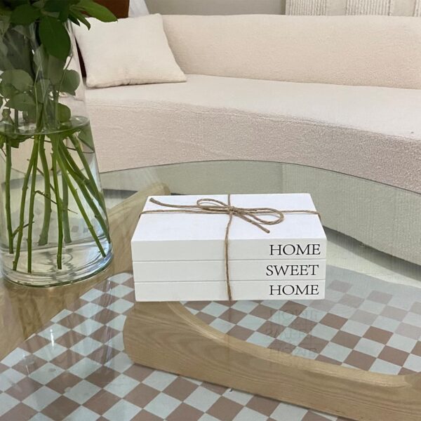 Decorative Books for Home Decor, White Faux Books for Decoration, Rustic Farmhouse Stacked Display Books with 52in Wood Bead Garland for Coffee Tables Living Room, (Home Sweet Home) - Image 6
