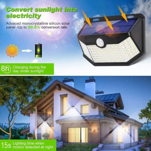 HMCITY Solar Lights Outdoor, 120 LEDs Motion Sensor Lights, 270° Wide Solar Wall Lights, Ip65 Waterproof Spot Lights with 3 Lighting Modes(6 Pack) - Image 2