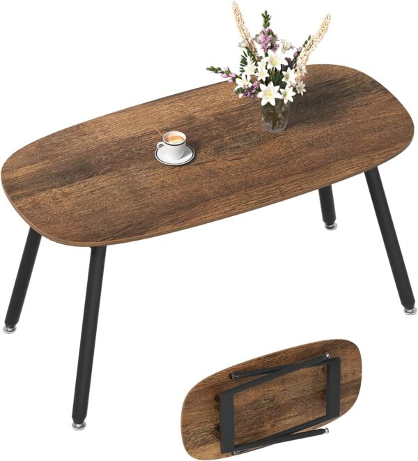 WOHOMO Folding Coffee Table Rustic Small Coffee Tables for Living Room Farmhouse Portable Table for Small Spaces Rectangular Mid Century Coffee Table, No Assembly 31.5 * 15.7 * 17.7IN, Walnut