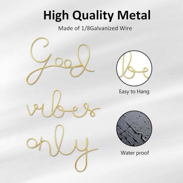 Ecqizer Good Vibes Only Signs Wall Decor Metal Wire Letters Wall Decor Metal Wire Art Decor Inspirational Wall Decoration for Home Room Office Wall (Gold) - Image 3