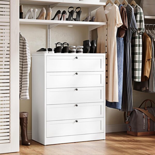 Letaya 5-Drawer Dresser for Bedroom, Metal Chest of Drawers Tall Closet Organizers and Storage Clothes, Accent Storage Cabinet for Living Room, Entryway, Hallway, White - Image 5