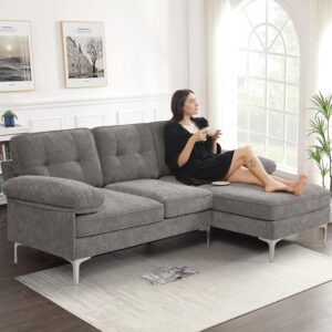 EASELAND 82" L-Shape Sofa with Reversible Chaise Lounge, Convertible Sectional Sofa Couch, Chenille Modern Sofa Couch for Living Room, Apartment and Office, Removable Cover (Grey)