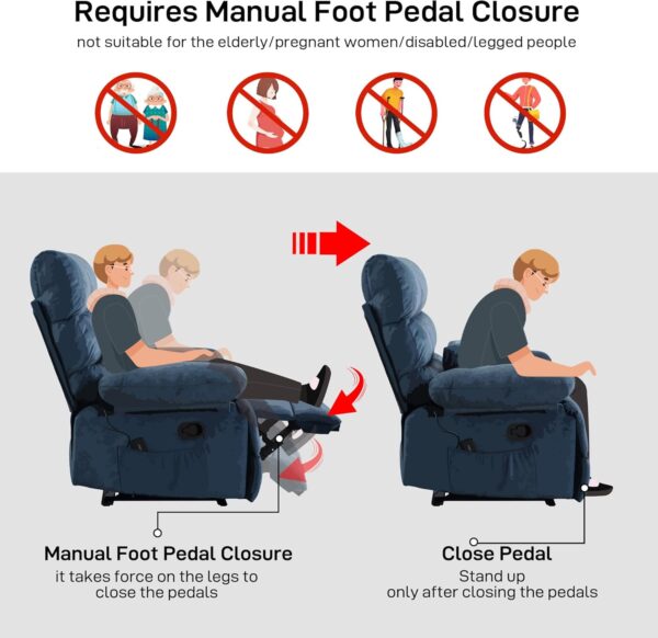 Oversized Recliner Chair, Plus Size 28 inch Large Wide Seat Manual Flannel Recliner with Pockets, Massage Heated Pillow 350 lb Capacity for Living Room Adults Dark Grey - Image 5
