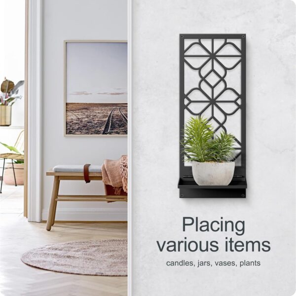 Black Metal Wall Candle Holder Minimalist Retro Line Metal Wall Art Decor Black Rustic Wall Art Decor for Living Room Dining Room Bedroom Bathroom (2 Pack, 16.5 x 7 in) - Image 4