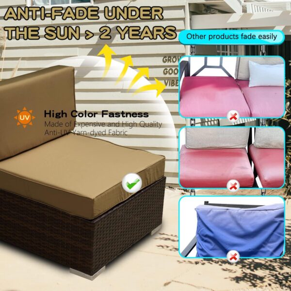 9 Pack Patio Cushion Covers Set Outdoor Furniture Cushion and Pillow Cover Replacement Fit for 5 Pieces 4-Seater Wicker Rattan Patio Sectional Sofa Chair Couch Set,Taupe-Cover Only (Large) - Image 5
