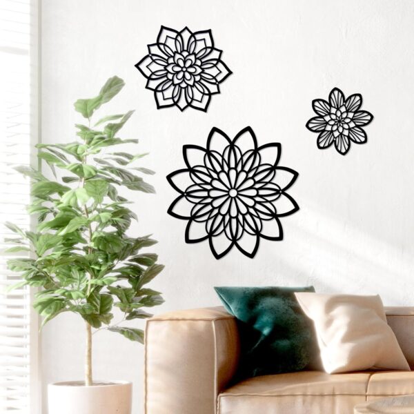 Zzbakress 3 Pieces Metal Flowers Wall Decor, Black Wall Decor, Flower Art Wall Decor Farmhouse Wall Decor Multiple Flowers Hanging Decor for Bathroom Living Room Garden Office (Black Elegant) - Image 2