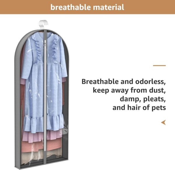 Dress Bags for Gowns Long, 60'' Garment Bags for Hanging Clothes, Dress Garment Bag, Clear Foldable Long Dress Bag for Closet Storage and Travel, 3 Pack - Image 6
