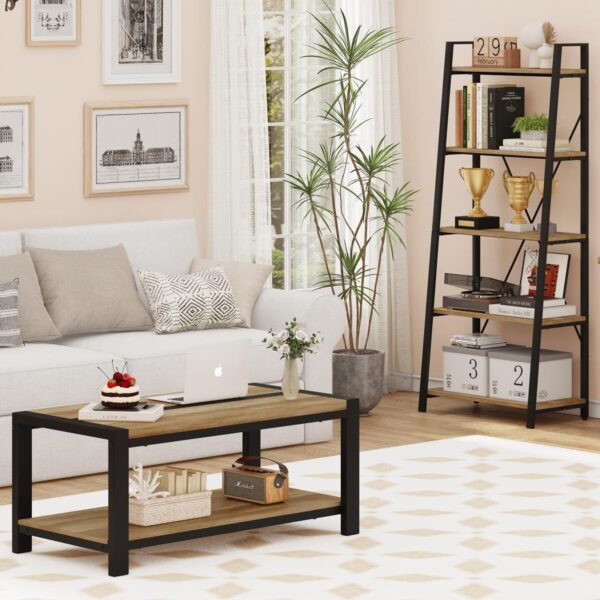 BON AUGURE Industrial Coffee Table, Wood Metal Coffee Tables for Living Room, Farmhouse Rectangle Center Tables, Modern Living Room Table (Vintage Oak, 43 Inch) - Image 6