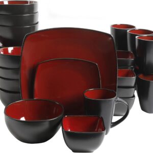 Gibson Soho Lounge Square Reactive Glaze Stoneware Dinnerware Set, Service for 8 (40pc), Red/Black