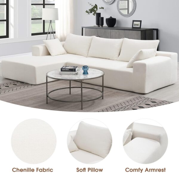 BIADNBZ 109" Modular Sectional Sofa with Chaise Lounge and Pillows, Convertible L Shaped Couch for Living Room Small Spaces Apartment Salon, Upholstered Chenille Fabric Sleeper,White - Image 3