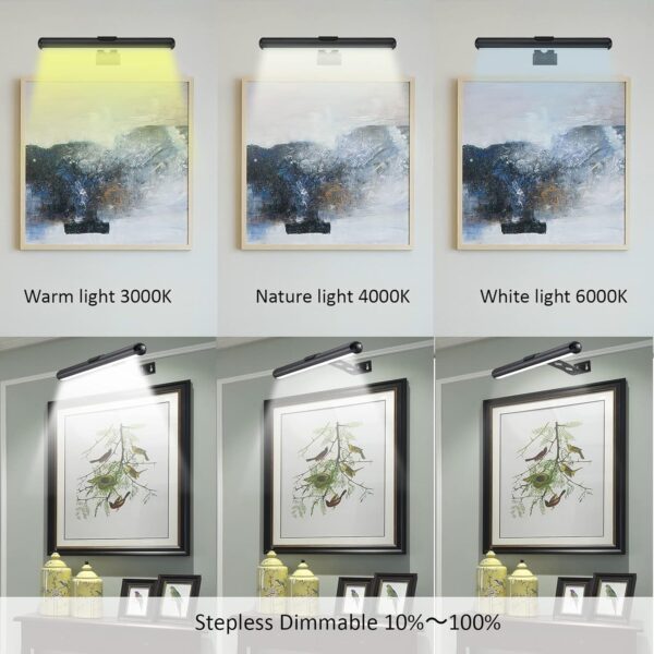 MIOBLUE Rechargeable Picture Lights with Remote,Full Metal Painting Light Display LED Battery Lamp with 3 Lighting Modes, Dimmable Dartboard Light with Timer for Paintings Potrait - Image 4