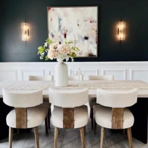 Mid Century Modern Dining Chairs Set of 6, Farmhouse Linen Fabric Upholstered Accent Chairs Curved Backrest Kitchen Chairs, with Hardwood Frame, Beige, Linen