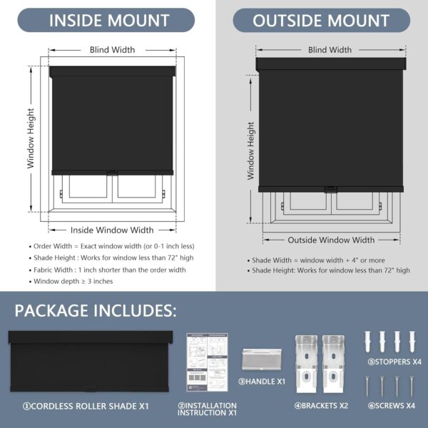 AOSKY 100% Blackout Roller Shades Cordless Blinds for Windows, Free-Stop Shades with Valance, Thermal Insulated Fabric, UV Protection, Natural Woven Blinds for Home and Office (20" W x 72" H, Black) - Image 5