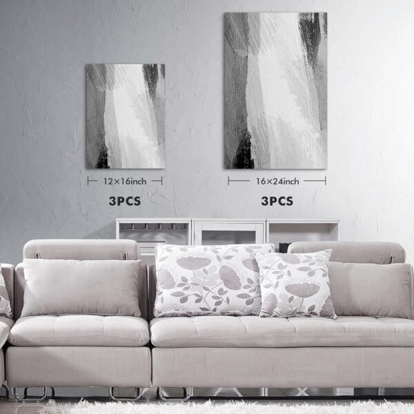 SCOAGE Wall Art Canvas Print Abstract Wall Art Black White Grey Style Modern Artwork Wall Decoration Abstract Canvas Paintings Set for Living Room Bedroom Home Kitchen Decor 12"x 16"x 3 Pieces - Image 3