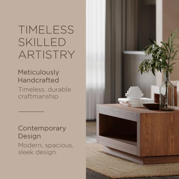 Maven Lane Artemis Large 2 Tier Contemporary Rectangle Wooden Center Coffee Table with Shelf Storage for Living Room in Refined Brown Finish - Image 4