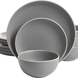 Gibson Home Rockaway 12-Piece Dinnerware Set Service for 4, Grey Matte -