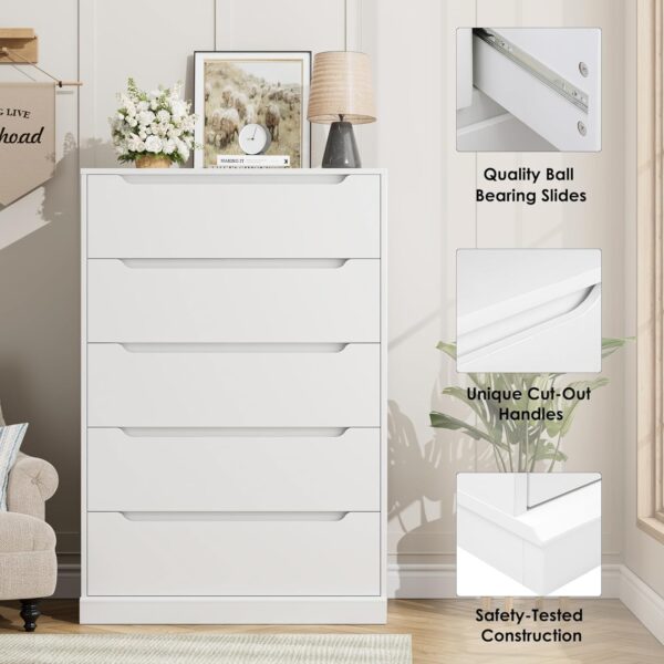 HOSTACK 43.3" Tall Modern 5 Drawer Dresser for Bedroom, Large Chest of Drawers with Storage, Wood Clothes Storage Organizer with Cut-Out Handle, Accent Storage Cabinet for Living Room, Ash Gray - Image 4