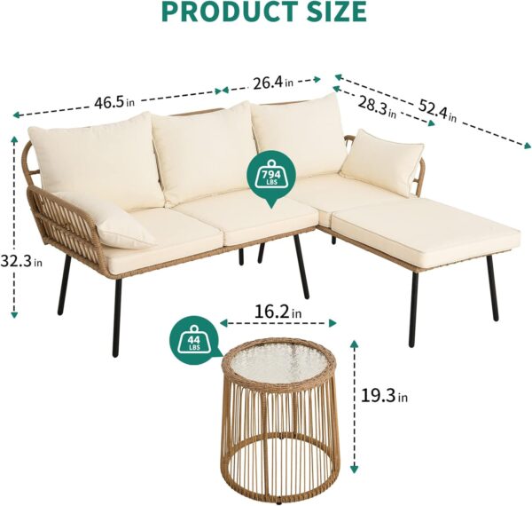 YITAHOME 4 Pieces Patio Furniture Set, Wicker Outdoor Bistro Set, All-Weather Rattan Conversation Set with Loveseat Chairs Table Cushions for Backyard, Pool, Deck, Garden – Beige - Image 2