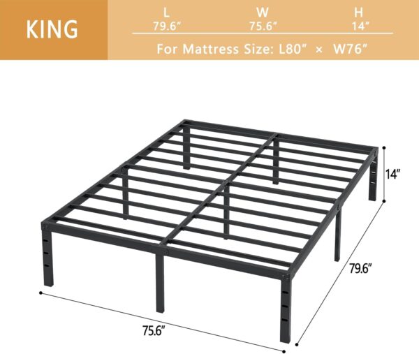 Metal Bed Frame-Simple and Atmospheric Metal Platform Bed Frame, Storage Space Under The Bed Heavy Duty Frame Bed, Sturdy King Size Bed Frame, Suitable for Bedroom, King - Image 3
