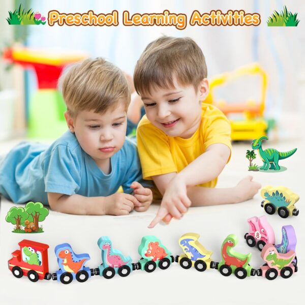 Toys for Toddlers, 11 Magnetic Wooden Dinosaur Train Set, Montessori Toys for Toddlers, Preschool Educational Material for Kids, Birthday Gifts for Boys, Girls - Image 6