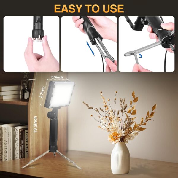 EMART Dimmable Photography Lighting Kit 11 Brightness, Continuous Portable 48 LED Video Light, Tabletop/Low-Angle Shooting, for Game Streams, Conference Zoom, YouTube with 4 Color Filters - 2 Packs - Image 7
