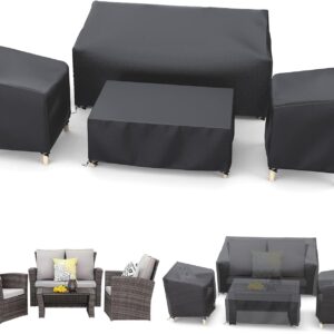 STARTWO Outdoor Furniture Cover Waterproof, Patio Furniture Covers 4 Piece Set, Heavy Duty 500D Patio Furniture Set Cover for Chairs, Couch, Table Coffee, Black