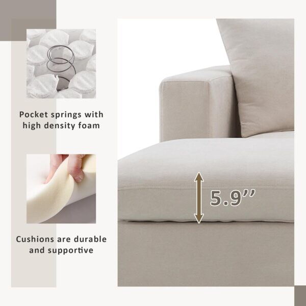 100.4" Modular Sectional Sofa for Living Room, Modern Convertible L Shaped Cloud Couch Set with Ottoman, 4 Seater Polyester Fabric Sofa with 2 Pillows for Apartment Office - Image 5