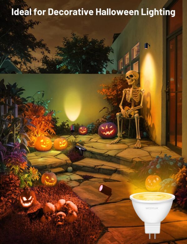 LED MR16 Orange Light Bulb 4W, 20W 35W 50W Halogen Equivalent, 12V Low Voltage GU5.3 Bi-Pin Led Orange Bulbs for Halloween Outdoor Landscape Yard Garden Tree Pool Holiday Lighting, 38 Deg, 6 Pack - Image 4