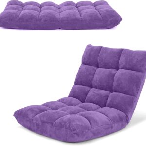 LDAILY 14-Position Floor Chair, Adjustable Gaming Chair with Strong Back Support, Padded Cushion, Folding Couch Recliner Sofa, Ideal for Floor Seating, Reading, Gaming(Purple)