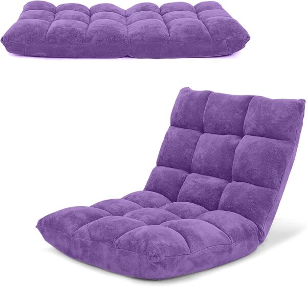 LDAILY 14-Position Floor Chair, Adjustable Gaming Chair with Strong Back Support, Padded Cushion, Folding Couch Recliner Sofa, Ideal for Floor Seating, Reading, Gaming(Purple)