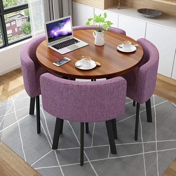 Square/Round Kitchen Dining Table Set with Chairs, Modern Wooden Office Conference Room Table Set for 4, Reception Table Chair Space-Saving Living Room Leisure Furniture(31.5in(80cm), Purple)