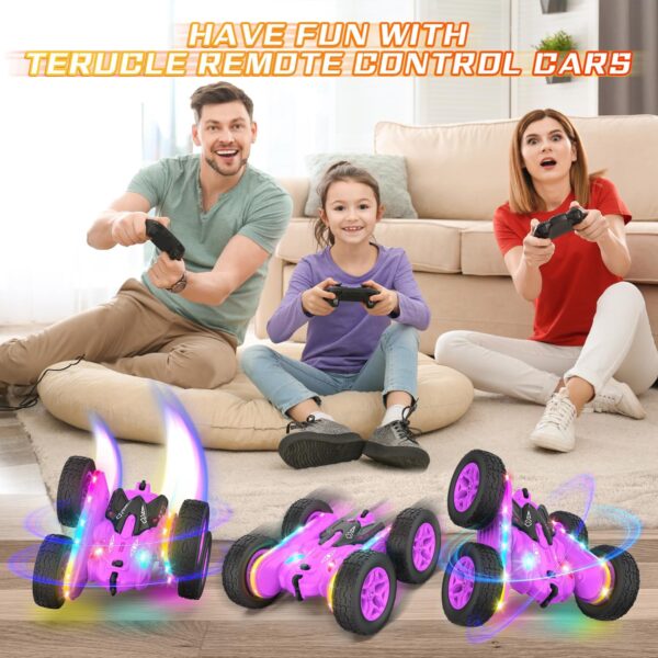 Remote Control Car, Rc Cars Stunt RC Car Toys New Upgraded Strip Lights and Headlights Car Toys Double-Sided 360° Rotating 4WD Rc Drift Truck for Boys Girls Birthday Gift (Purple) - Image 6