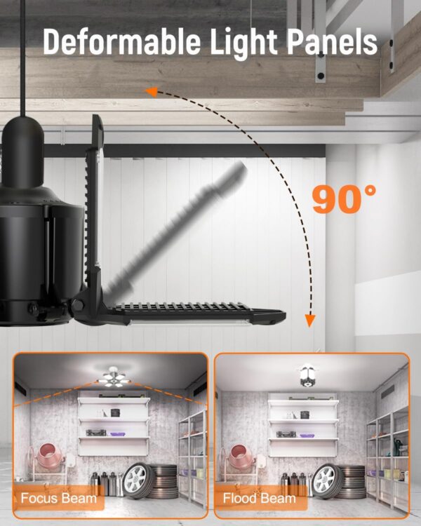 Adiding LED Garage Light Bulb 2 Pack Super Bright LED Shop Ceiling Lights Fixture Output 20000 Lm with 6 Plus 1 Deformable Panels Screw in E26/E27 Socket for Basement Barn Workshop Attic Storage - Image 4