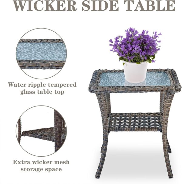 Patio Wicker Chairs Swivel Rocker - Outdoor Swivel Rocking Chairs Set of 2 with Rattan Side Table, Patio Swivel Glider Chair 3 Piece Patio Furniture Sets for Patio Porch Pool Brown/Blue - Image 6