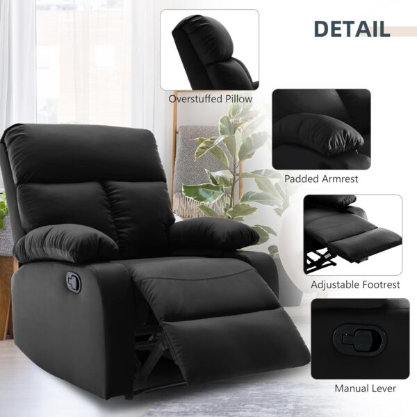 Manual Small Recliner Chair for Adults, Small Recliners for Small Spaces, Faux Leather Reclining Chairs, Single Lazyboy Recliner Sofa for Living Room, RV, Bedroom, Black - Image 7
