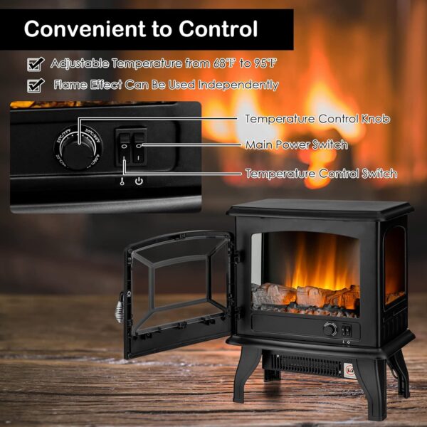 GOFLAME 20" Electric Fireplace Stove, Freestanding Fireplace Heater with Realistic Flame Effect and Adjustable Thermostat, Compact Stove Heater with Overheating Safety Protection, CSA Certified, 1400W - Image 4