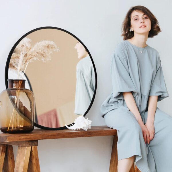 Fabuday Black Circle Mirror for Wall 20 inch - Round Mirror for Bathroom, Entryway, Living Room, Hallway, Bedroom Decor, Small Matte Frame Mirror - Image 7