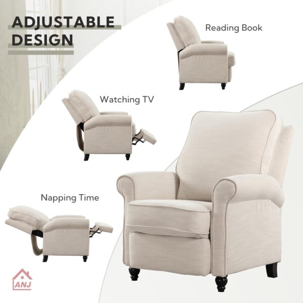 ANJ Push Back Recliner Chair, Textured Fabric Overstuffed Wingback Recliner, Adjustable Pushback Chair with Padded Seat and Back, Single Reclining Sofa for Living Room, Bedroom(Beige) - Image 3