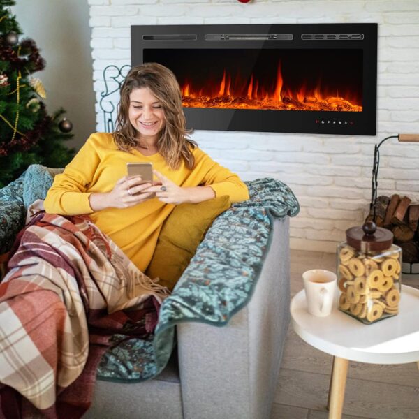 CharaVector Electric Fireplaces-60 Inch-Recessed and Wall Mounted Fireplace- Insert Heater LED Fire Place-Remote Control & Touch Screen,1-12 Hours Timer, 12 Color Flame and Log Color - Image 3