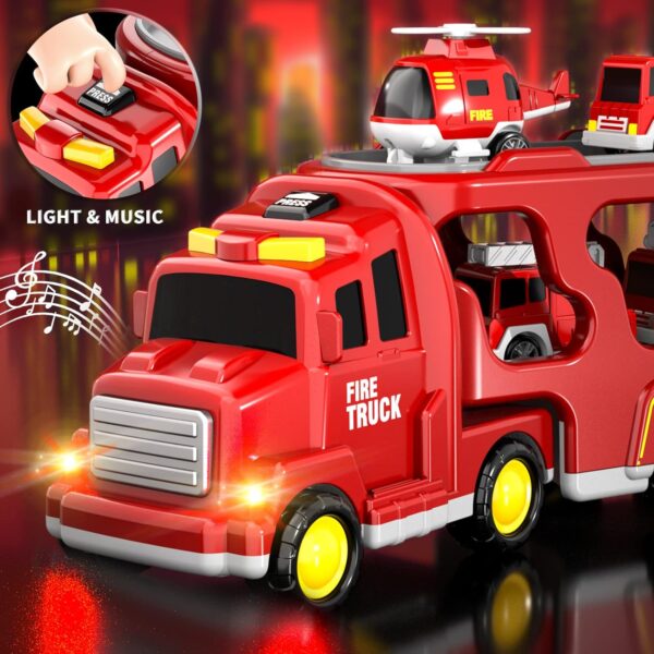 Bennol Toddler Trucks Toys for Boys Age 1-3 3-5, 5 in 1 Fire Car Truck Bus for Toddlers Boys Girls 1 2 3 4 5 6 Years Old, Toddler Boy Toys Christmas Birthday Gift Car Sets with Light Sound - Image 2
