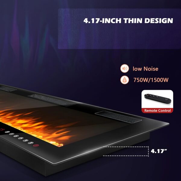 Electic Fireplace, 50" Recessed and Wall Mounted Electric Fireplace, Ultra-Thin Electric Fireplace Inserts Heater, 750W/1500W Fire Places Insert and Wall Electric Fireplace with Remote Control - Image 4