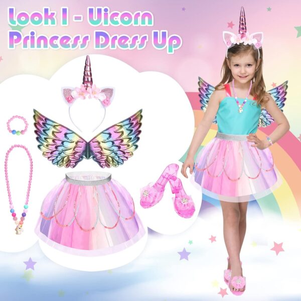 Unicorn & Flower Princess Dress Up Clothes Set for Girls - Tutu, Wings, Shoes, Jewelry, Headband & Play Toys Gift Set for Toddlers - Image 2