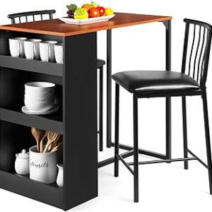 Best Choice Products 3-Piece 36in Wooden Counter Height Dining Table Set for Kitchen, Dining Room w/Storage Shelves, Metal Frame, 2 Barstools - Espresso