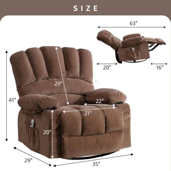Fantasylab Recliner Chair Rocker Recliner with Massage and Heat Soft Fabric Reclining Chair Manual Rocking Recliner Chair with 2 Cup Holders, USB Charge Port and Side Pocket - Image 2