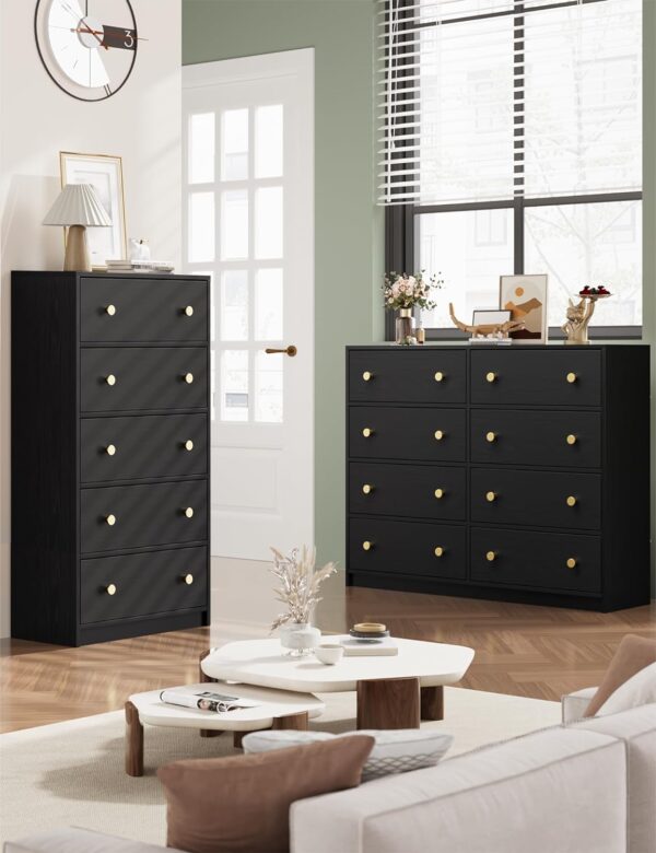 Nicehill 6 Drawers Dresser for Bedroom, Fabric Storage Tower, Dresser & Chest of Drawers Organizer，Storage Cabinet, Hallway, Closets, Living Room, Black Wooden Dresser（Black） - Image 7