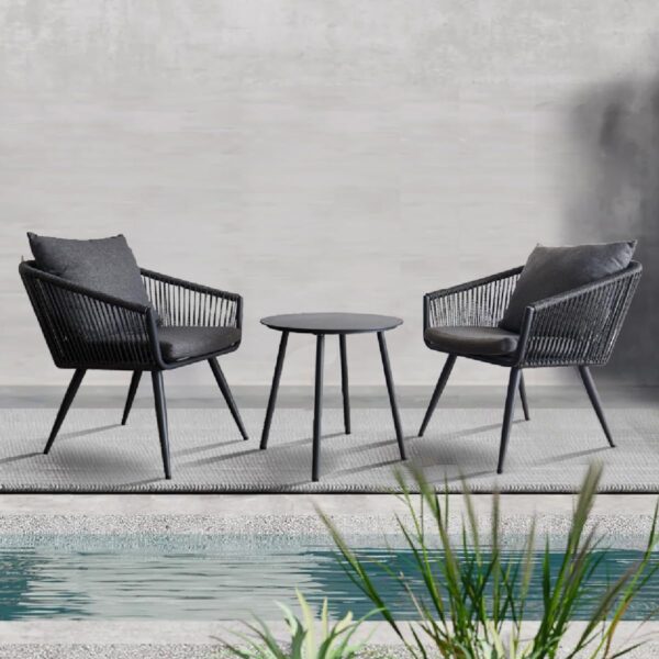 3 Piece Patio Furniture Set, Outdoor Bistro Set Aluminum Wicker Chairs and Coffee Table with Cushions and Pillows, Rattan Conversation Set Outdoor Furniture for Balcony, Porch, Garden, Yard-Grey - Image 7