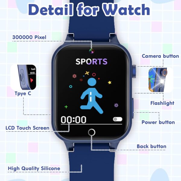 Smart Watch for Kids, with 26 Puzzle Games, Touch Screen, HD Camera, Alarm Clock, Toys for Ages 4-12 Years Old.Birthday Gift for Boys Girls (Blue) - Image 5