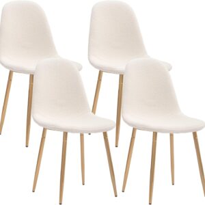 CangLong Velvet Dining Chairs with Velvet Cushion Seat Back and Metal Legs for Kitchen, Living Room, Set of 4, Cream