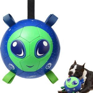 JS World Large Soccer Ball for Dogs with Tabs (8.6 Inch) Herding Ball for Dogs - Big Ball for Dogs - Alien Gift - Durable Dog Soccer Ball - Dog Tug Toy - Dog Water Toy - Outdoor Dog Toys